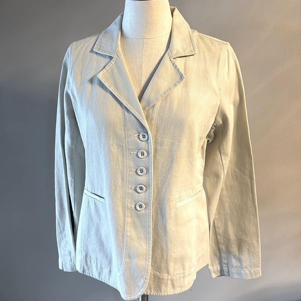 EILEEN FISHER organic DURABLE cotton blazer button front pockets canvaslike SM
